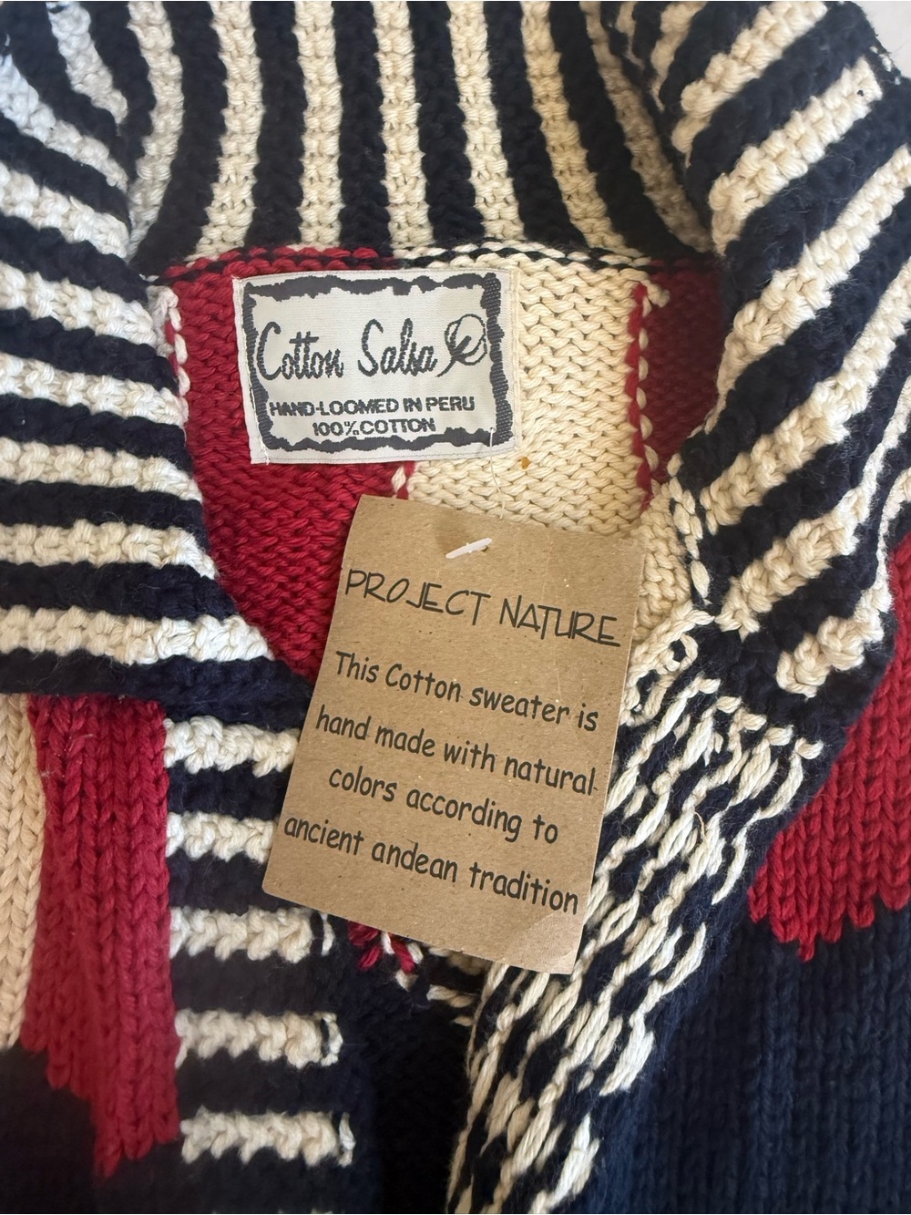 NWT Vintage Cotton Salsa Patriotic Star Cardigan Sweater Hand Loomed Peru Size M - Picture 2 of 8